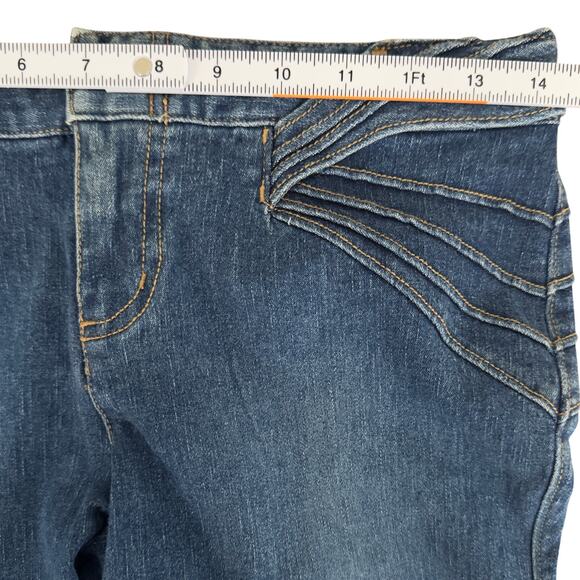 VTG Cache Jeans Y2K Low Rise Flare Pintuck Design Funky Clubwear‎ Medium Wash - Picture 9 of 13